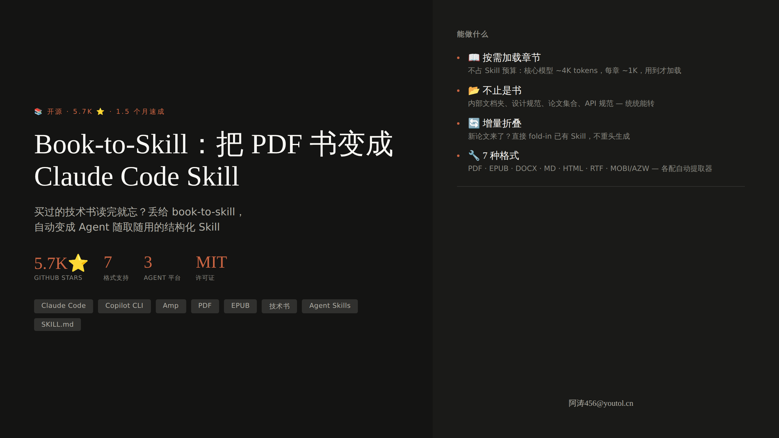 Book-to-Skill：PDF 技术书一键变 Claude Code Skill，5.7K⭐ 开源神器