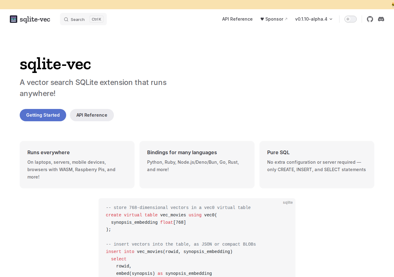 sqlite-vec 项目首页截图