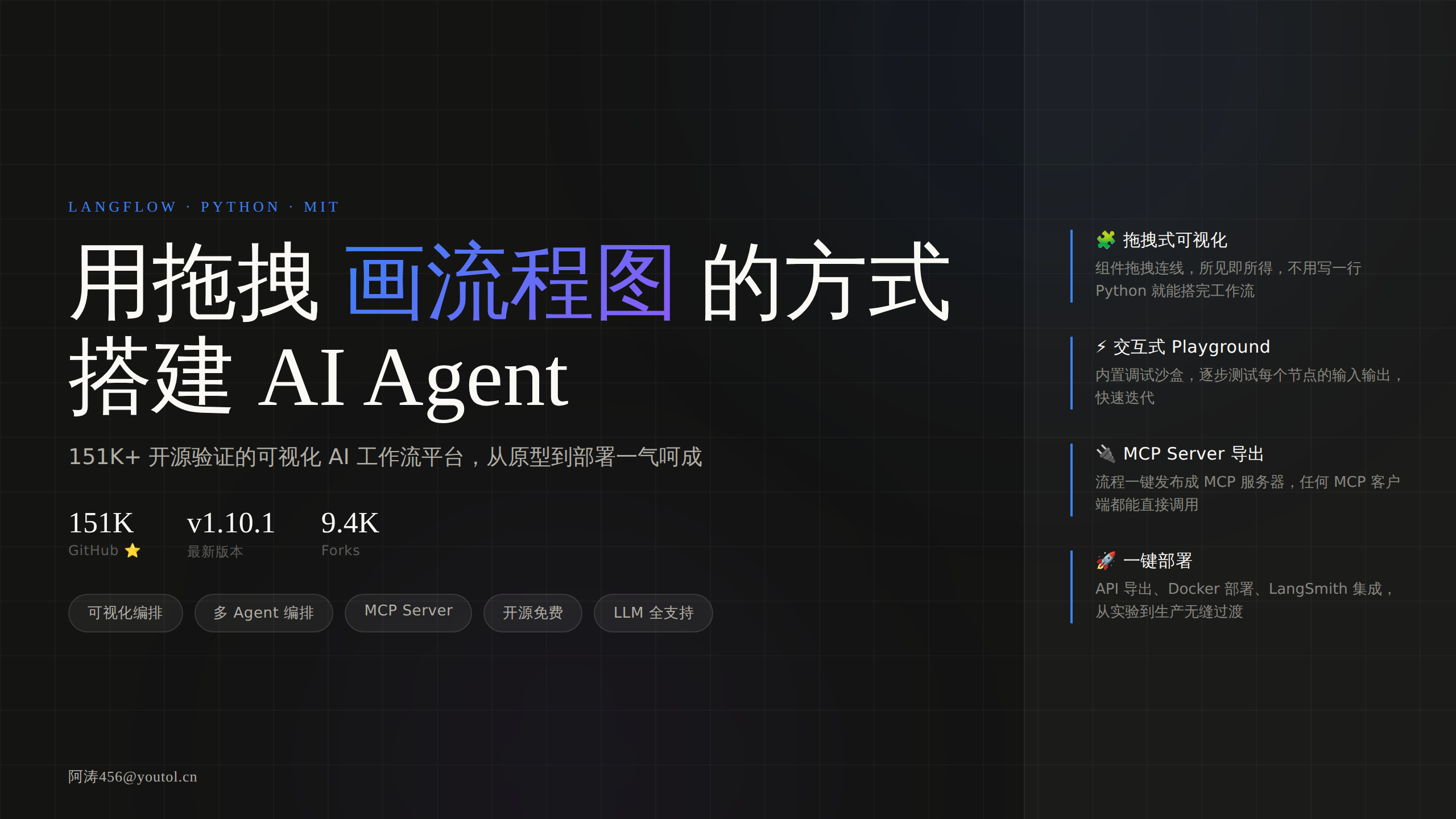 Langflow：151K⭐ 可视化 AI 工作流平台，拖拽搭 Agent