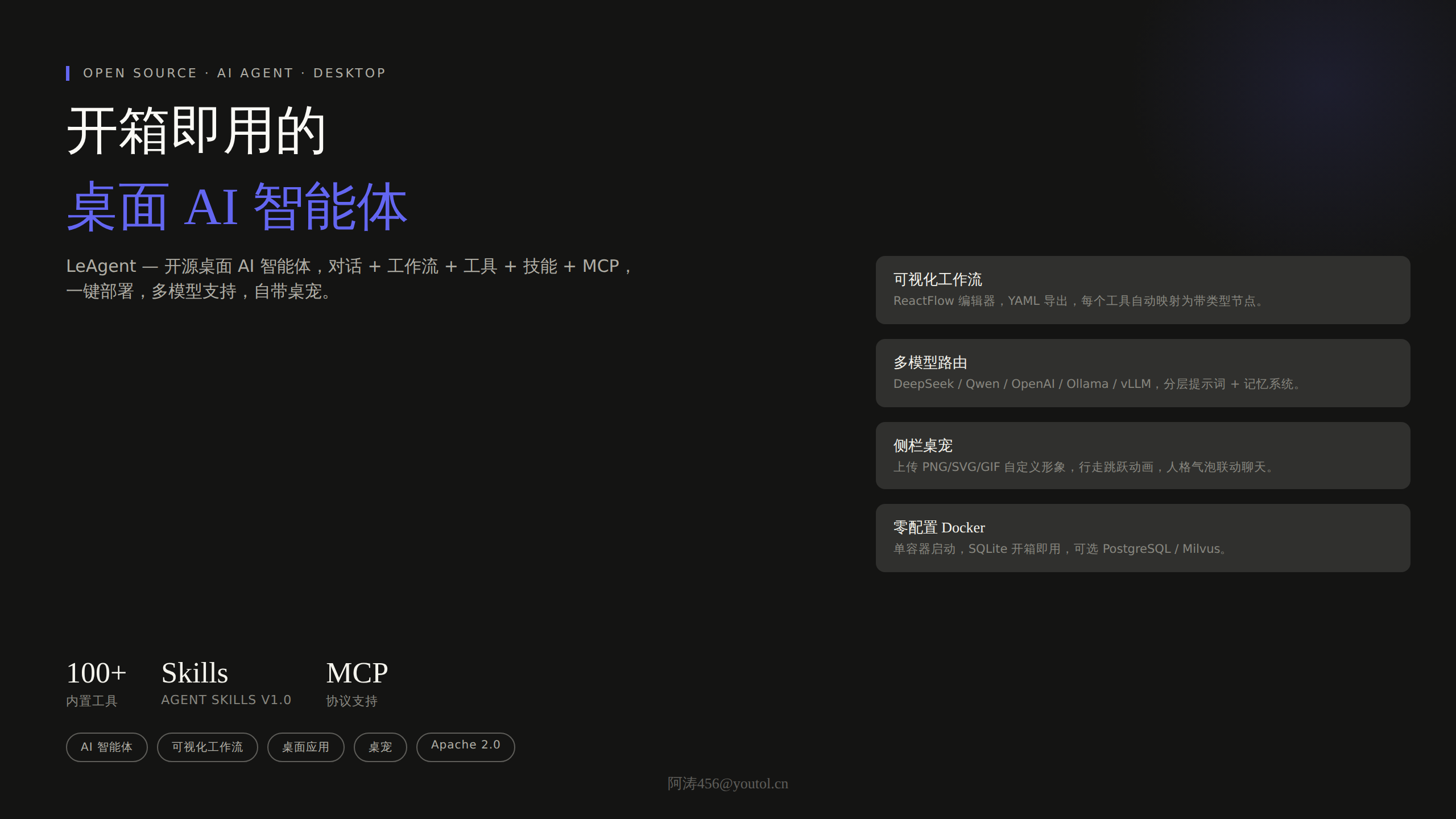 LeAgent：开箱即用的桌面级AI智能体，100+工具+可视化工作流+桌宠