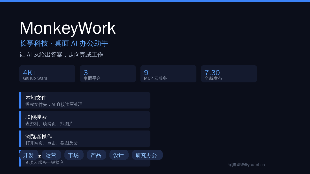 MonkeyWork：长亭科技桌面 AI 办公助手，让 AI 真正动手干活