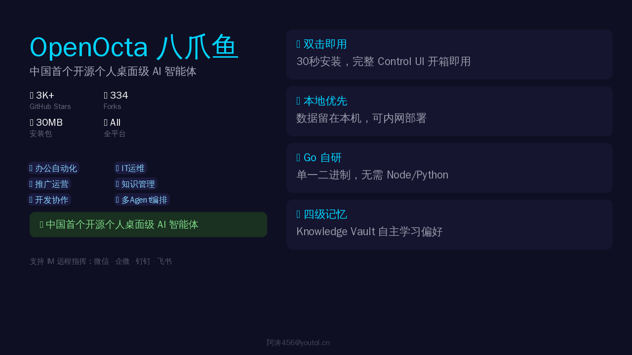 OpenOcta 八爪鱼：桌面AI智能体，双击即用