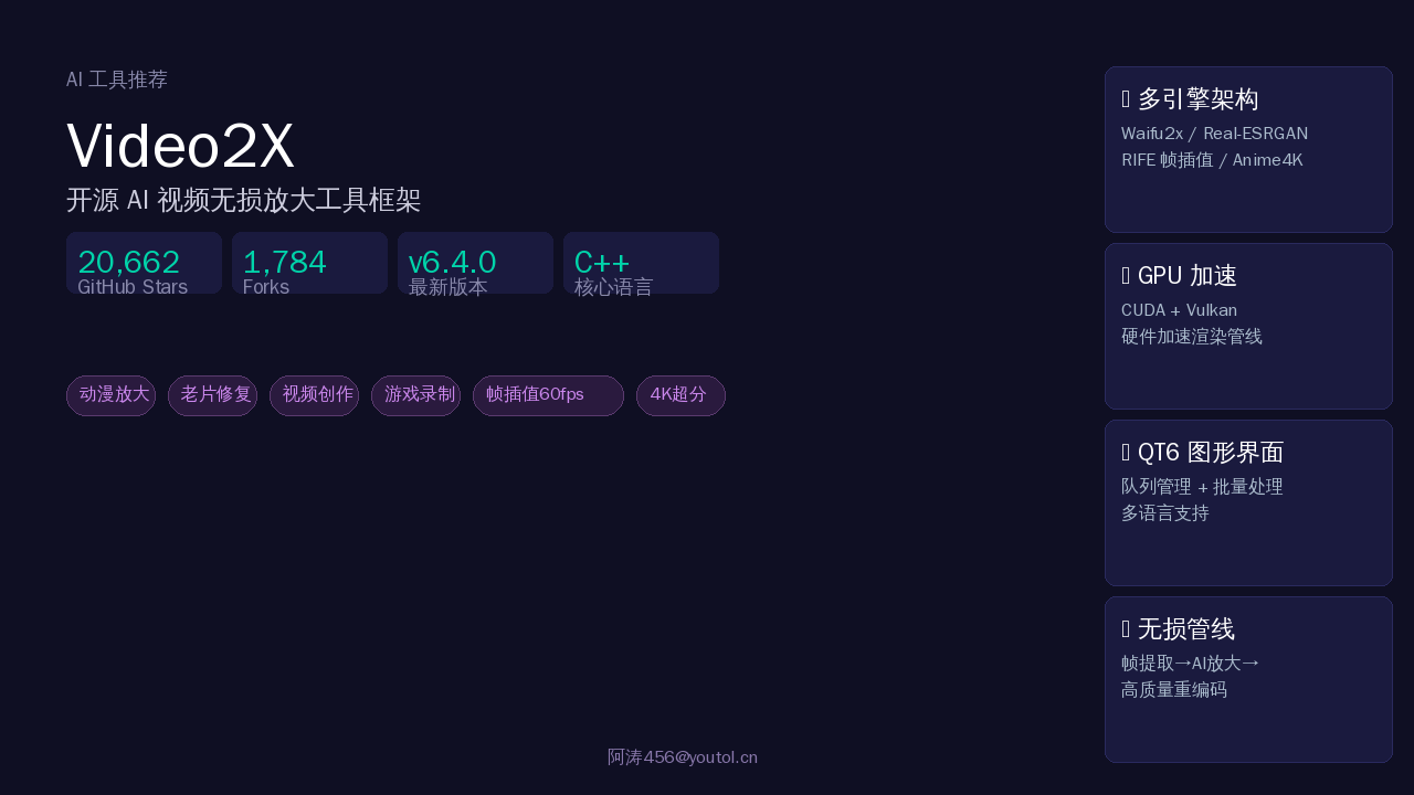 Video2X：免费开源的 AI 视频无损放大工具