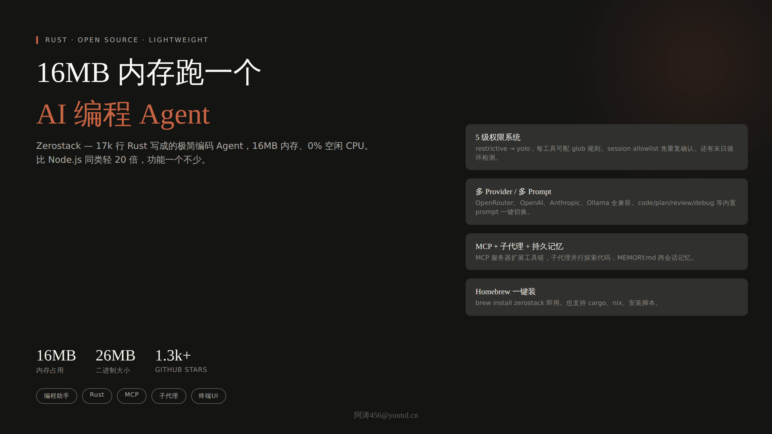 Zerostack：16MB内存的 Rust AI 编程 Agent，轻到离谱